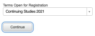 Form showing options for currently available terms