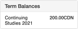 A table showing the account balance for a single term